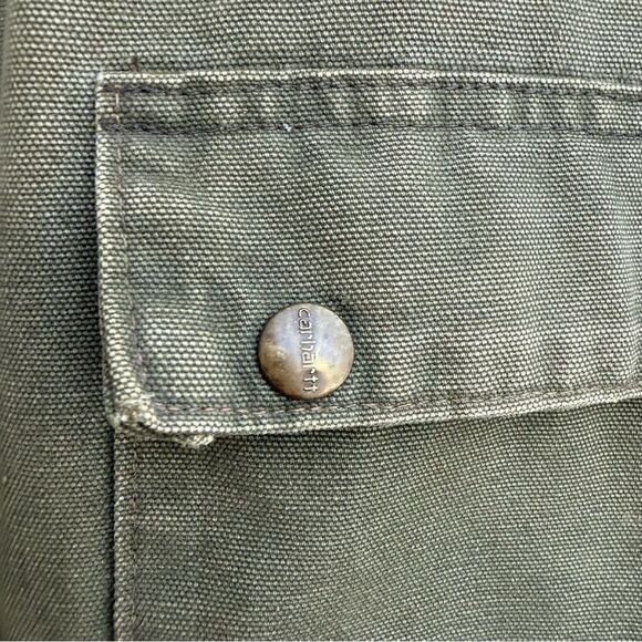 Vtg 1990s Carhartt Jacket PB1366 Dark Olive Green Blanket Lined Duck Trail Parka - Picture 8 of 11